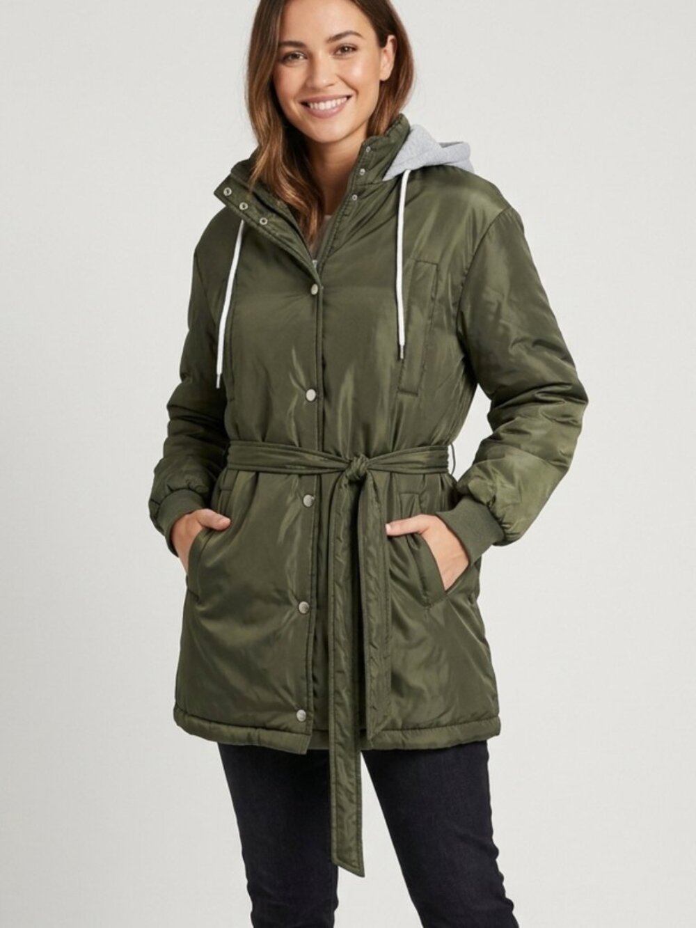 NWT Prettygarden Olive Green Hooded Snap Button Coat Jacket Small